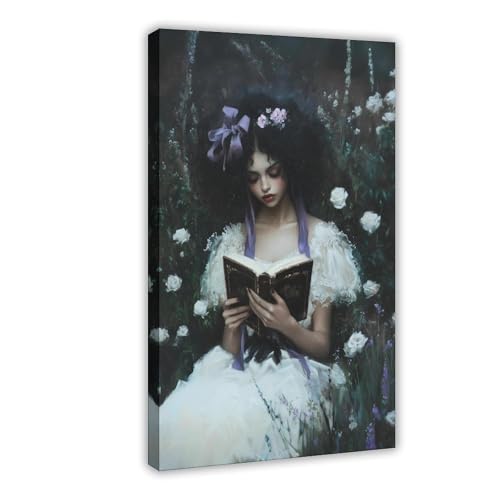 Gothic Bookish Kunstdruck - Schwarze Frau liest im Garten - 1 von Generisch