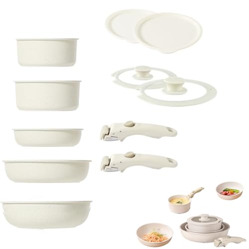 Gourmetific Cookware Set, Cookware Set with Removable Handles, Ceramic Non-stick Coating, Stackable Design, Super Easily Clean, Oven Safe, Suitable for Kitchen (11 PCS) von Generisch