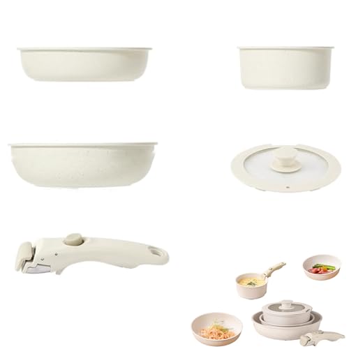 Gourmetific Cookware Set, Cookware Set with Removable Handles, Ceramic Non-stick Coating, Stackable Design, Super Easily Clean, Oven Safe, Suitable for Kitchen (5 PCS) von Generisch