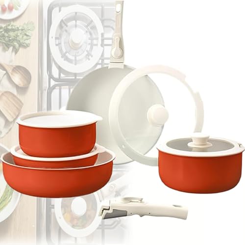 Gourmetific Cookware Set, Gourmetific-5/11/15 Piece Gourmetifics Cookware Detachable Handle Set, Nonstick Maifan Cookwares Sets (11-piece set-Orange) von Generisch