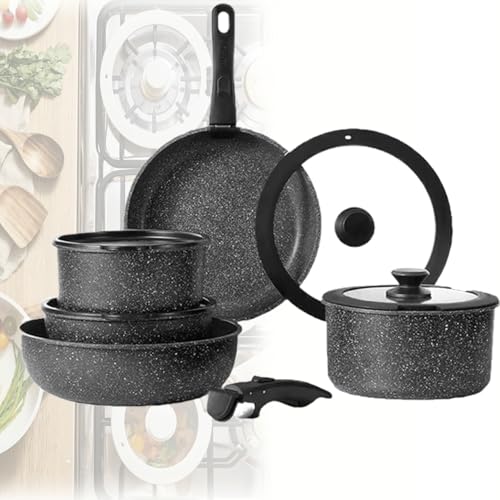 Gourmetific Cookware Set, Gourmetific-5/11/15 Piece Gourmetifics Cookware Detachable Handle Set, Nonstick Maifan Cookwares Sets (5-piece set-Black) von Generisch