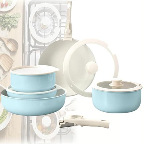 Gourmetific Cookware Set, Gourmetific-5/11/15 Piece Gourmetifics Cookware Detachable Handle Set, Nonstick Maifan Cookwares Sets (5-piece set-Blue) von Generisch