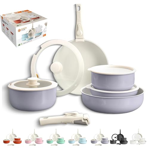 Gourmetific Cookware Set, Gourmetific Cookware Set Stackables With Removable Handle, 5/9/11/15 Piece, Oven Safe, Easily Clean, for Kitchen (Purple,15Pcs) von Generisch