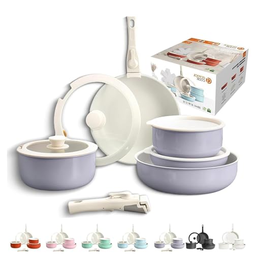 Gourmetific Cookware Set, Gourmetific Cookware Set Stackables with Removable Handle, 11/15 Piece, Oven Safe, Easily Clean, for Kitchens (Purple,5Pcs) von Generisch