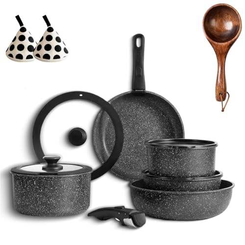 Gourmetific Cookware Set,Gourmetific Cookware Set Stackables With Removable Handle, 5/9/11/15 Piece Cookware Detachable Handle Set with Detachable Handle, Easily Clean (Black,5PCS) von Generisch