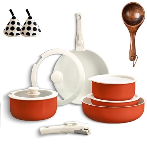 Gourmetific Cookware Set,Gourmetific Cookware Set Stackables With Removable Handle, 5/9/11/15 Piece Cookware Detachable Handle Set with Detachable Handle, Easily Clean (Orange,11PCS) von Generisch