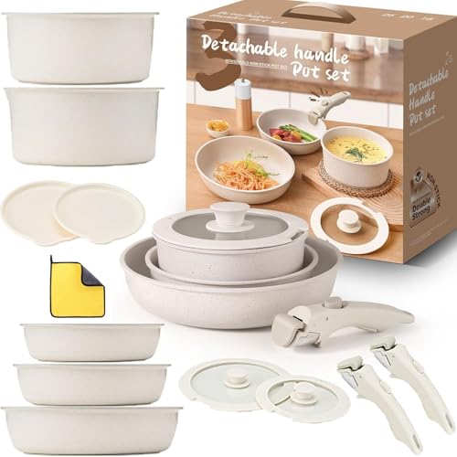 Gourmetific Cookware Set,Stackable Non-Stick 17-Piece Pots and Pans Set,with Detachable Handle,PFAS/PFOA Free,Space Saving,Dishwasher Oven Safe,Induction RV Kitchen Set Gourmetific Cookware Set,Stackable Non-Stick 17-Piece Pots and Pans Set,with Detachable Handle,PFAS/PFOA Free,Space Saving,Dishwasher Oven Safe,Induction RV Kitchen Set von Generisch