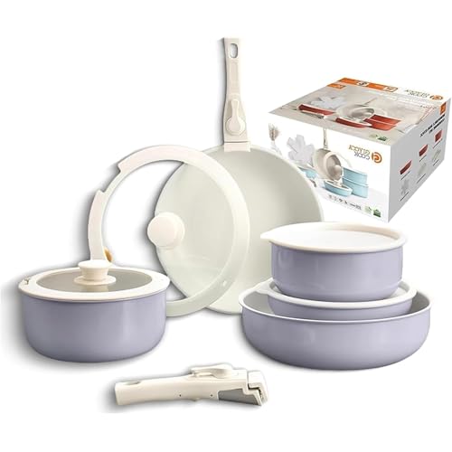 Gourmetifics Cookware Set, 11/15 Piece Gourmetifics Cookware Set Removable Handle, Stackable Non-Stick Cookware Sets, Oven Safe, Easily Clean, for Kitchen (Purple,15 Set) von Generisch