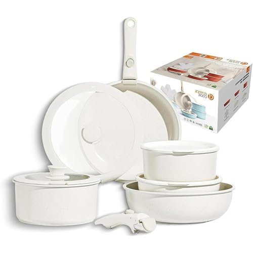 Gourmetifics Cookware Set, 11/15 Piece Gourmetifics Cookware Set Removable Handle, Stackable Non-Stick Cookware Sets, Oven Safe, Easily Clean, for Kitchen (White,15 Set) von Generisch