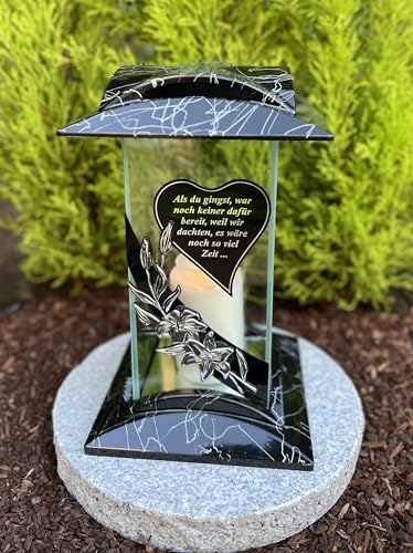 Grablampe 27 cm. H Grablicht mit 3D Blumenmotiv Grabdekoration Grabstein Grabschmuck Gartenlampe Kerze incl. Grabkerze ohne Sockel. von Generisch