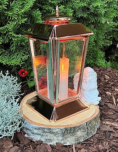 Grablampe mit Sockel Grablaterne Edelstahl Bronze 30,0 cm mit Baumscheiben Sockel inkl.Engel Schutzengel Grabschmuck Set Grablicht Sockel Grableuchte Herz Kerze Grabkerze Grabschmuck Lampe Laterne von Generisch