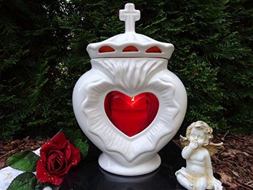 Grablampe Grablaterne Herz weiß 26,0cm Grabschmuck Grablicht Grableuchte Lampe Laterne Grabkerze Kerze Trauer Friedhof Liebe Gedenken von Generisch