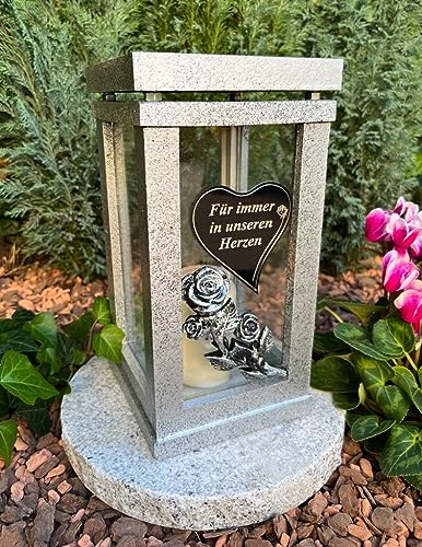Grablampe Grablicht Laterne in Silber mit Rose und Herz mit Text - Kerze Grabkerze Grabdekoration 27 cm H. Grabschmuck Neue Model ohne Sockel. Grablampe Grablicht Laterne in Silber mit Rose und Herz mit Text - Kerze Grabkerze Grabdekoration 27 cm H. Grabschmuck Neue Model ohne Sockel. von Generisch
