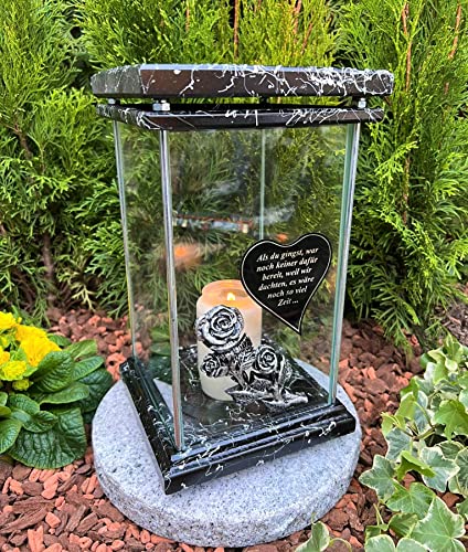 Grablampe Grablicht Silber Marmor NEU Laterne mit Spruch 30 cm H. - Grablampe Kerze Grabkerze Grabdekoration inkl. Kerze von Generisch