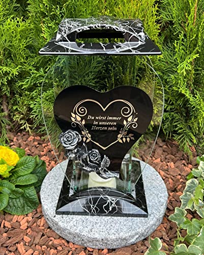 Grablampe Grablicht mit Text - Du wirst Immer in unseren Herzen Sein - NEU Kerze Grabdekoration Grabschmuck 32 cm H. incl. Grabkerze - NEU von Generisch