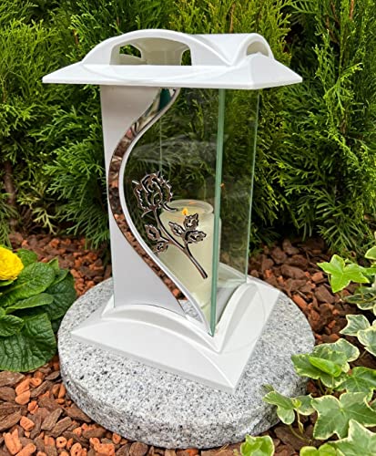 Grablampe Laterne mit Rosen Motiv NEU - Grablicht Kerze Grabkerze Grabdekoration 27 cm H. Grabschmuck Neue Model incl. Kerze von Generisch