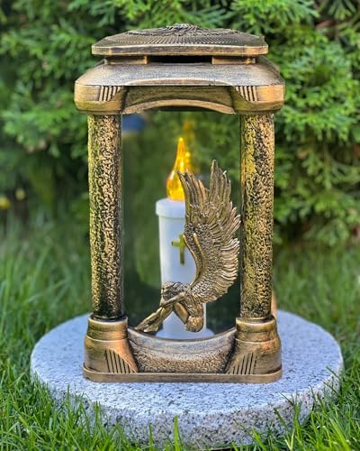 Grablampe mit 3D Engel - 25 cm H. Farbe Gold Grabkerze Kerze Grablicht Grabdeko Gartenlampe Laterne inkl. Kerze NEU ohne Sockel von Generisch