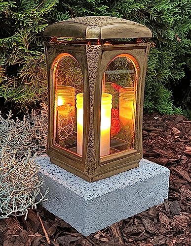 Grablampe mit Sockel Classico Premium Massiv Bronze 28,0cm Kerze Grabkerze Grabschmuck Grablaterne Grabkerze Grablicht Grableuchte Lampe Laterne Licht Kerze Trauer Friedhof Garten von Generisch