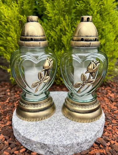 Grablampen - Set – 2 Stück mit Rosen Farbe Gold Grabkerze Kerze Grablicht Grabdeko - ohne Sockel - Kerzen Gratis Grablampen - Set – 2 Stück mit Rosen Farbe Gold Grabkerze Kerze Grablicht Grabdeko - ohne Sockel - Kerzen Gratis von Generisch