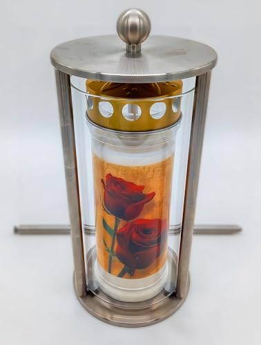 Grablaterne Personalisiert Edelstahl inkl. 7 Tage Kerze für Friedhof – Wetterfeste Grablampe, Grablicht, Grableuchte, Outdoor, Grabschmuck von Generisch