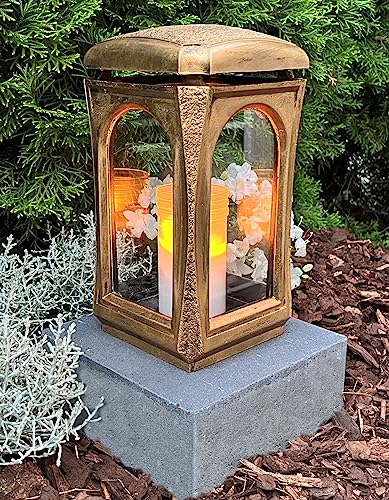Grablaterne mit Sockel Classico Premium Massiv Bronze 28,0cm Grabschmuck Kerze Grabkerze Grablampe Grabkerze Grablicht Grableuchte Lampe Laterne Licht Kerze Trauer Friedhof Garten von Generisch