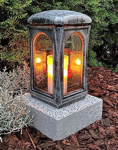 Grablaterne mit Sockel Classico Premium Massiv Guss Silber 28,0cm incl.Kerze Grabkerze Grabschmuck Grablampe Grabkerze Grablicht Grableuchte Lampe Laterne Licht Kerze Trauer Friedhof Garten von Generisch