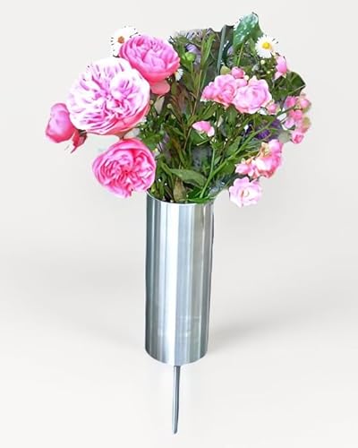 Grabvase Vase Groß Ø80mm Edelstahl Rostfrei Grabschmuck Friedhofsvase Blumen von Generisch