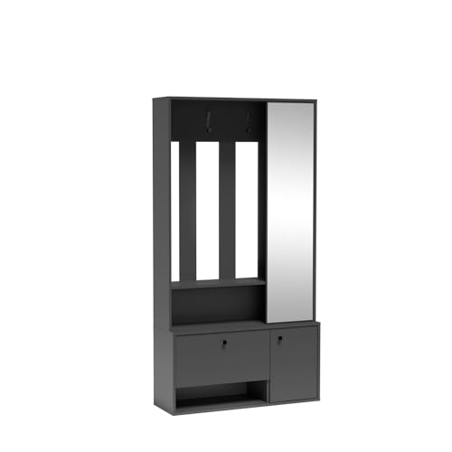 Graphit Garderoben-Set mit Spiegel Porto Uni 100 Flurgarderobe für Kleidung 100 cm breit Flur Garderobenständer mit Ablageregal von Generisch