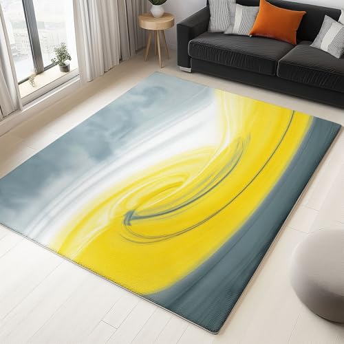 Grau Teppich Abstrakter Grau-Gelber Hintergrund Wohnzimmer Teppich 140 x 200 cm rutschfest Flanell Teppiche, für Flur Schlafzimmer Küche Korridor Wohnkultur Fußmatte von Generisch