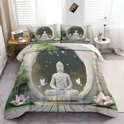 Grau und Grün Bettwäsche 135 x 200 cm, Fantasie Buddha Sternenhimmel Muster Bettwäsche Atmungsaktiver Mikrofaser Bettbezug Dreiteiliges Set mit Reißverschluss mit Kissenbezug 80x80 cm Grau und Grün Bettwäsche 135 x 200 cm, Fantasie Buddha Sternenhimmel Muster Bettwäsche Atmungsaktiver Mikrofaser Bettbezug Dreiteiliges Set mit Reißverschluss mit Kissenbezug 80x80 cm von Generisch