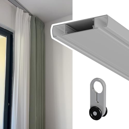 Graue Deckenvorhangschiene, Doppelschiebe, verstellbare Schiene mit Metallgleitern, perfekt für Duschvorhänge und Raumteiler, anpassbare Länge bis zu 7,2 m Graue Deckenvorhangschiene, Doppelschiebe, verstellbare Schiene mit Metallgleitern, perfekt für Duschvorhänge und Raumteiler, anpassbare Länge bis zu 7,2 m von Generisch