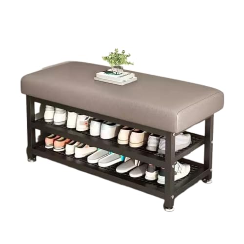 Graue Schuhbank Eingangsbank mit gepolstertem Sitz, stabiles Metallgestell, platzsparendes Design, ideal für Flur, Wohnzimmer & mehr (60x) von Generisch