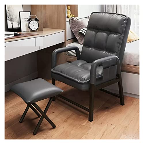 Grauer Leder-Akzentstuhl mit verstellbarer Rückenlehne und Ottomane, hohe Rückenlehne, ergonomischer Loungesessel mit Einzelliegesofa, bequemer Sessel mit dicker Polsterung von Generisch
