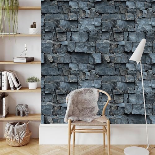 Grauer Stein Ziegel Klebefolien Abziehen Aufkleben Tapete Matt Verdicken Wasserdicht Fels Textur Selbstklebende Wandaufkleber Möbelaufkleber für Schlafzimmer Küchen Wohnzimmer Wohndeko 0.45x5 M von Generisch