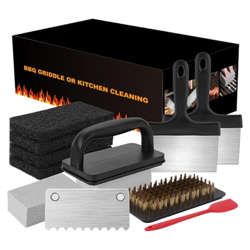 Grill Reinigungsset | Griddle Restaurierungsset,Hitzebeständige ergonomische Reinigungsbürste für Grillspachtel, Kochutensilien, Picknick-Kochgeschirr, Food Truck und Camping von Generisch