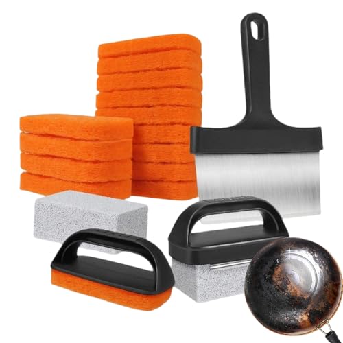 Grill-Reinigungsset – Reinigungswerkzeug-Set, multifunktionales Grillreinigungsset mit flacher Oberseite, Fleckenentferner-Werkzeug, Grillreiniger-Schaber für Restaurant, Camping, Grill, Wohnheim von Generisch