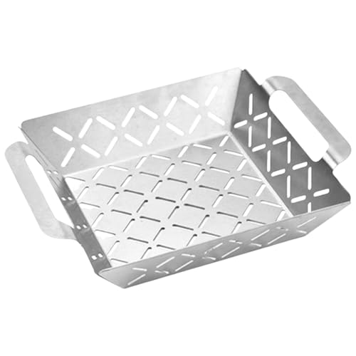 Grillkorb Edelstahl Gemuse,Garden Hollow Grillkorb,26,5x21.6x6cm Multifunktionaler Gemusegrill,für Fleisch,Gemuse,Fisch Grillen,Gas, Elektro Und Holzkohlegrill von Generisch