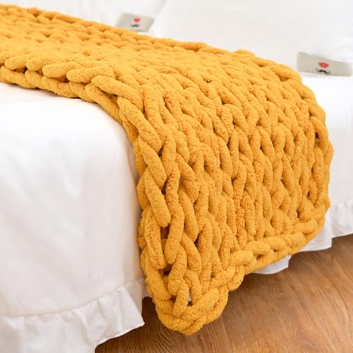 Grobstrickdecke – Handgefertigter Chenille-Garn, Zopfstrick, Häkeldecke für Couch, dicke, gemütliche Decke für Heimdekoration, Farbe: Gelb, Größe: 100 x 120 cm Grobstrickdecke – Handgefertigter Chenille-Garn, Zopfstrick, Häkeldecke für Couch, dicke, gemütliche Decke für Heimdekoration, Farbe: Gelb, Größe: 100 x 120 cm von Generisch