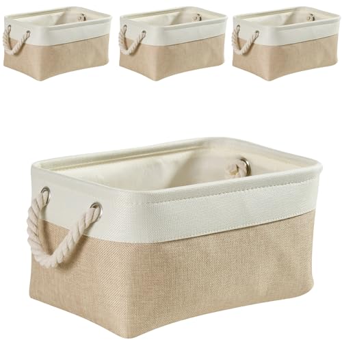 Große Aufbewahrungsbox Set mit 4 Stoffkörben aus Segeltuch mit Griffen zum Organisieren von Kleidung, Spielzeug, Handtüchern, ideal für Schränke und Kleiderschrankregale, 38 x 28 x 24 cm, Khaki/Weiß Große Aufbewahrungsbox Set mit 4 Stoffkörben aus Segeltuch mit Griffen zum Organisieren von Kleidung, Spielzeug, Handtüchern, ideal für Schränke und Kleiderschrankregale, 38 x 28 x 24 cm, Khaki/Weiß von Generisch