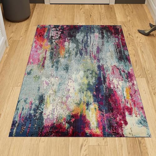 Große Teppiche, 1,6 x 2,6 m, abstraktes Fuchsia, Dunkelblau, Grün, moderner Druck, bunt, 160 x 260 cm, waschbarer Teppich für Wohnzimmer, Schlafzimmer, Innen- und Außenbereich, Heimbüro, Dekoration Große Teppiche, 1,6 x 2,6 m, abstraktes Fuchsia, Dunkelblau, Grün, moderner Druck, bunt, 160 x 260 cm, waschbarer Teppich für Wohnzimmer, Schlafzimmer, Innen- und Außenbereich, Heimbüro, Dekoration von Generisch
