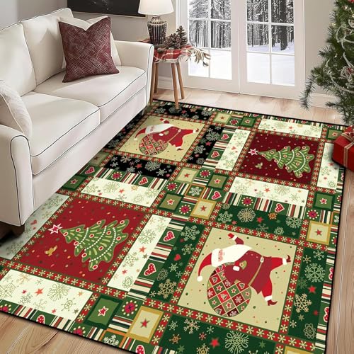 Große Teppiche, 1,6 x 2,6 m, rot/grün, Weihnachtsbaumdruck, Patchwork, modern, bunt, 160 x 260 cm, waschbarer Teppich für Wohnzimmer, Schlafzimmer, Innen- und Außenbereich, Heimbüro, Dekoration Große Teppiche, 1,6 x 2,6 m, rot/grün, Weihnachtsbaumdruck, Patchwork, modern, bunt, 160 x 260 cm, waschbarer Teppich für Wohnzimmer, Schlafzimmer, Innen- und Außenbereich, Heimbüro, Dekoration von Generisch