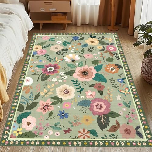 Große Teppiche, 1,8 x 2,7 m, Mehrfarbig, Salbeigrün, modern, beige, Blumendruck, bunt, 180 x 280 cm, waschbarer Teppich für Wohnzimmer, Dekoration, ästhetisches Schlafzimmer-Zubehör, Teppich Große Teppiche, 1,8 x 2,7 m, Mehrfarbig, Salbeigrün, modern, beige, Blumendruck, bunt, 180 x 280 cm, waschbarer Teppich für Wohnzimmer, Dekoration, ästhetisches Schlafzimmer-Zubehör, Teppich von Generisch
