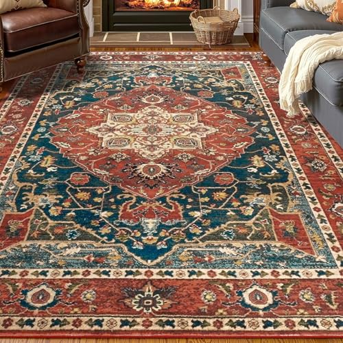 Große Teppiche 1,5 x 2,4 m, Rot Dunkel Blaugrün Vintage Orientalisch, Bunt, 155 x 245 cm, waschbarer Teppich für Wohnzimmer, Dekoration, Schlafzimmer, Esszimmer, Jugendzimmer, Teppich Große Teppiche 1,5 x 2,4 m, Rot Dunkel Blaugrün Vintage Orientalisch, Bunt, 155 x 245 cm, waschbarer Teppich für Wohnzimmer, Dekoration, Schlafzimmer, Esszimmer, Jugendzimmer, Teppich von Generisch