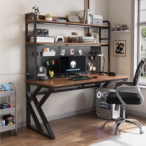 Großer Computertisch, moderner Gaming-Schreibtisch mit Stall und Stecktafel, Arbeitszimmer, Schreibtisch, Arbeitsplatz für Zuhause, Büro, Metallrahmen, Aufbewahrungsregal (Schwarz-dunkles Walnussholz Großer Computertisch, moderner Gaming-Schreibtisch mit Stall und Stecktafel, Arbeitszimmer, Schreibtisch, Arbeitsplatz für Zuhause, Büro, Metallrahmen, Aufbewahrungsregal (Schwarz-dunkles Walnussholz von Generisch