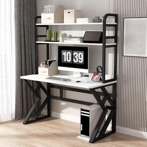 Großer Computertisch mit Ablagen – Home-Office-Schreibtisch mit Bücherregal für PC und Laptop – Holzschreibtisch für Organisation und Gaming von Generisch