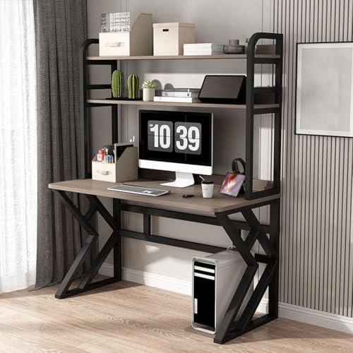 Großer Computertisch mit Ablagen – Home-Office-Schreibtisch mit Bücherregal für PC und Laptop – Holzschreibtisch für Organisation und Gaming von Generisch