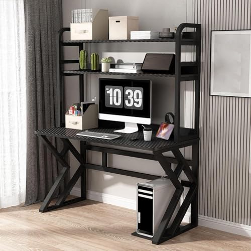 Großer Computertisch mit Ablagen – Home-Office-Schreibtisch mit Bücherregal für PC und Laptop – Holzschreibtisch für Organisation und Gaming von Generisch