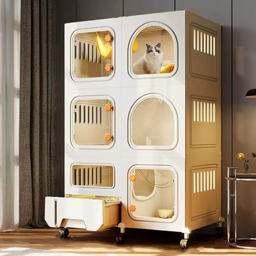 Großer DIY Katzenkäfig mit Rädern, 2/3 Etagen Katzenlaufstall & Katzenklo Faltbarer Metalldraht Zwinger Abnehmbare Katzenkiste für Indoor & Outdoor Übung (Weiß) von Generisch