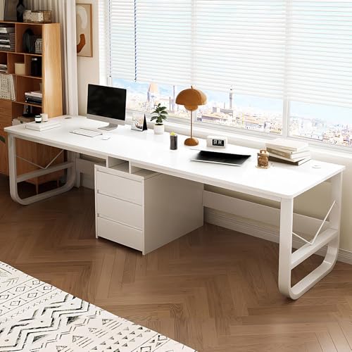 Großer Doppel-Gaming-Schreibtisch für 2 x 240 cm Holz-Arbeitsplatz mit Schubladen, Heimbüro, Schreibtisch, langer Computertisch für Gaming und Studium (weiß) von Generisch