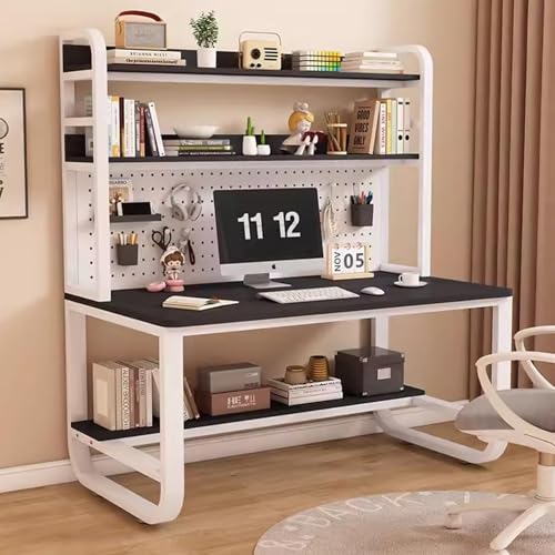 Großer Gaming-Schreibtisch mit Stecktafel, Metallrahmen, Computertisch, Arbeitszimmer, Schreibtisch, Arbeitsplatz, Aufbewahrungsregal (Schwarz und Weiß, 80 x 60 x 177,8 cm) von Generisch